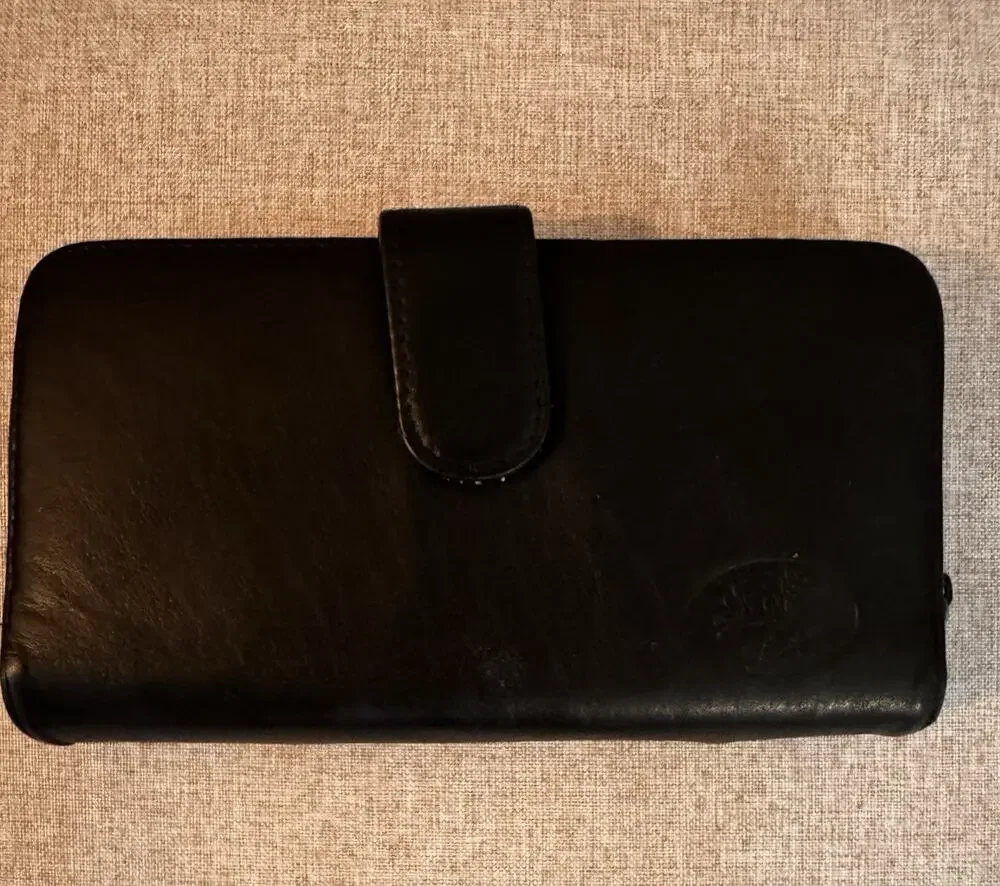 Vintage Brighton Black Leather Zip Around Wallet Checkbook